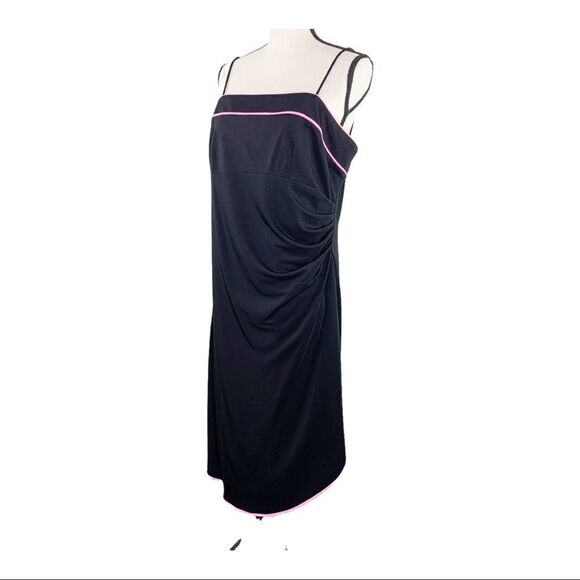 Betsey and Adam Vintage Black Spaghetti Strap Cocktail Dress w/Pink Piping  16W - Picture 1 of 12